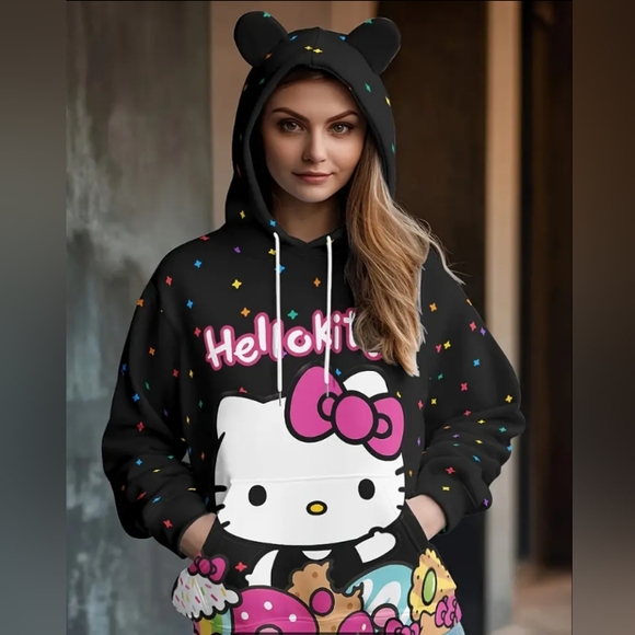 Hello Kitty Tops - Hello Kitty Sanrio women's hoodie cozy fleece with Cat Ears & large pockets NWOT